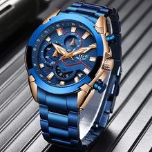 Load image into Gallery viewer, LIGE Fashion Blue Watch Men