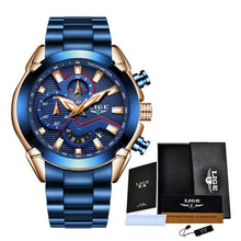 Load image into Gallery viewer, LIGE Fashion Blue Watch Men