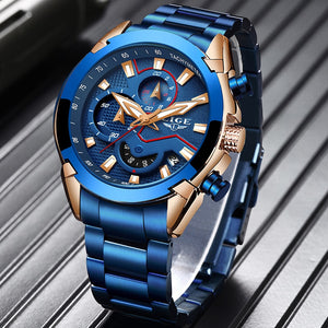 LIGE Fashion Blue Watch Men