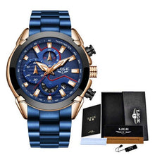 Load image into Gallery viewer, LIGE Fashion Blue Watch Men
